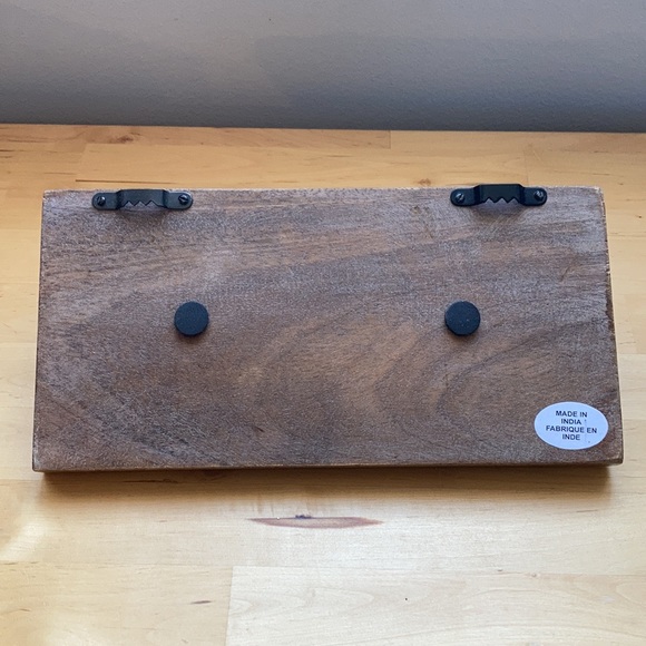 Urban Outfitters dark wood hand painted boho wall shelf w/ 2 hooks made in India - Picture 5 of 9